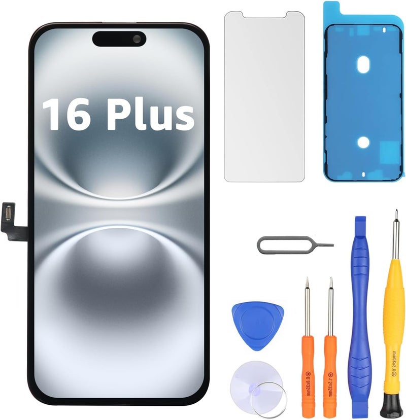 LL TRADER Screen Replacement for iPhone 16 Plus 6.7" LCD Retina FHD Display COF Touch Screen Digitizer with Repair Tool Kits, Waterproof Tape, Screen Protector - Image 1